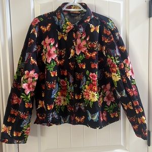 Vintage 90s does 70s Rainbow Butterfly Jacket Top Groovy Cotton runs small